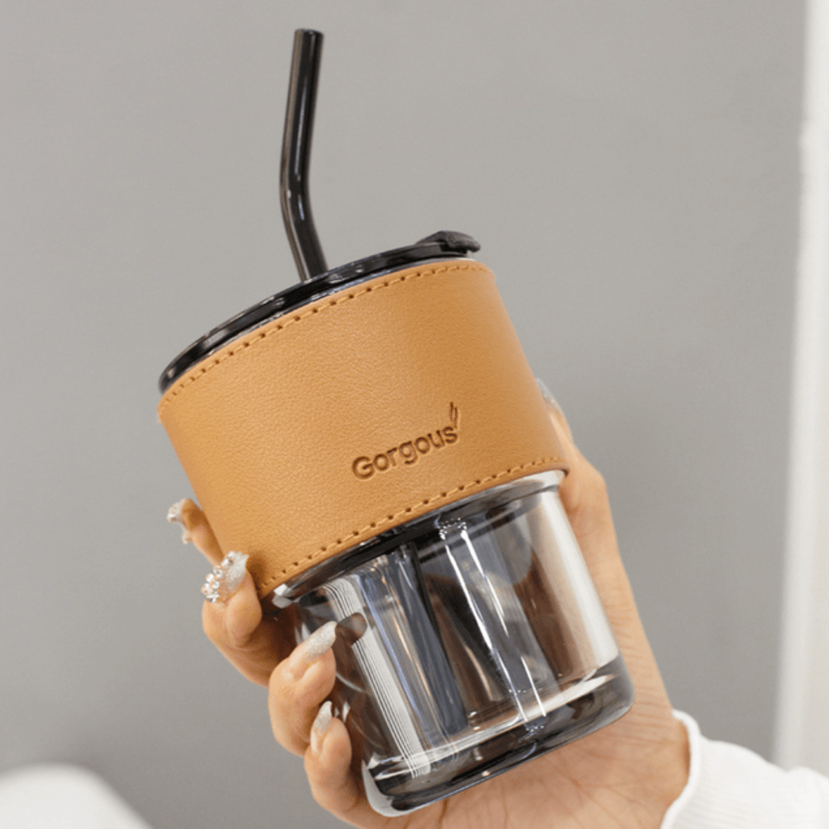 Glass Mug Cups with Leather Protective Sleeve Water Bottle - SkoopMarket