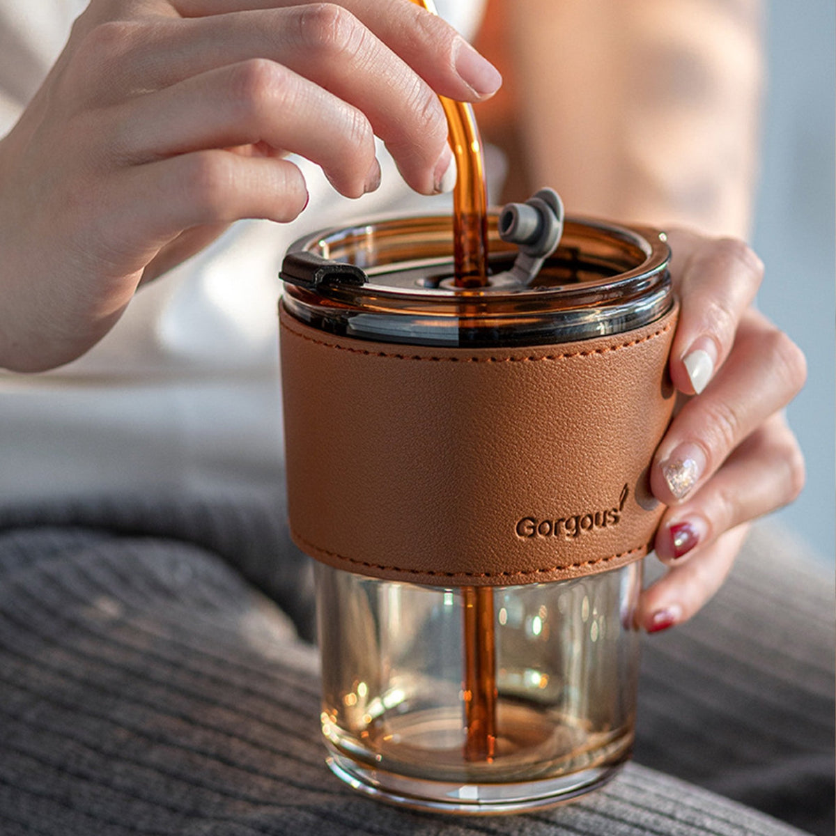 Glass Mug Cups with Leather Protective Sleeve Water Bottle - SkoopMarket