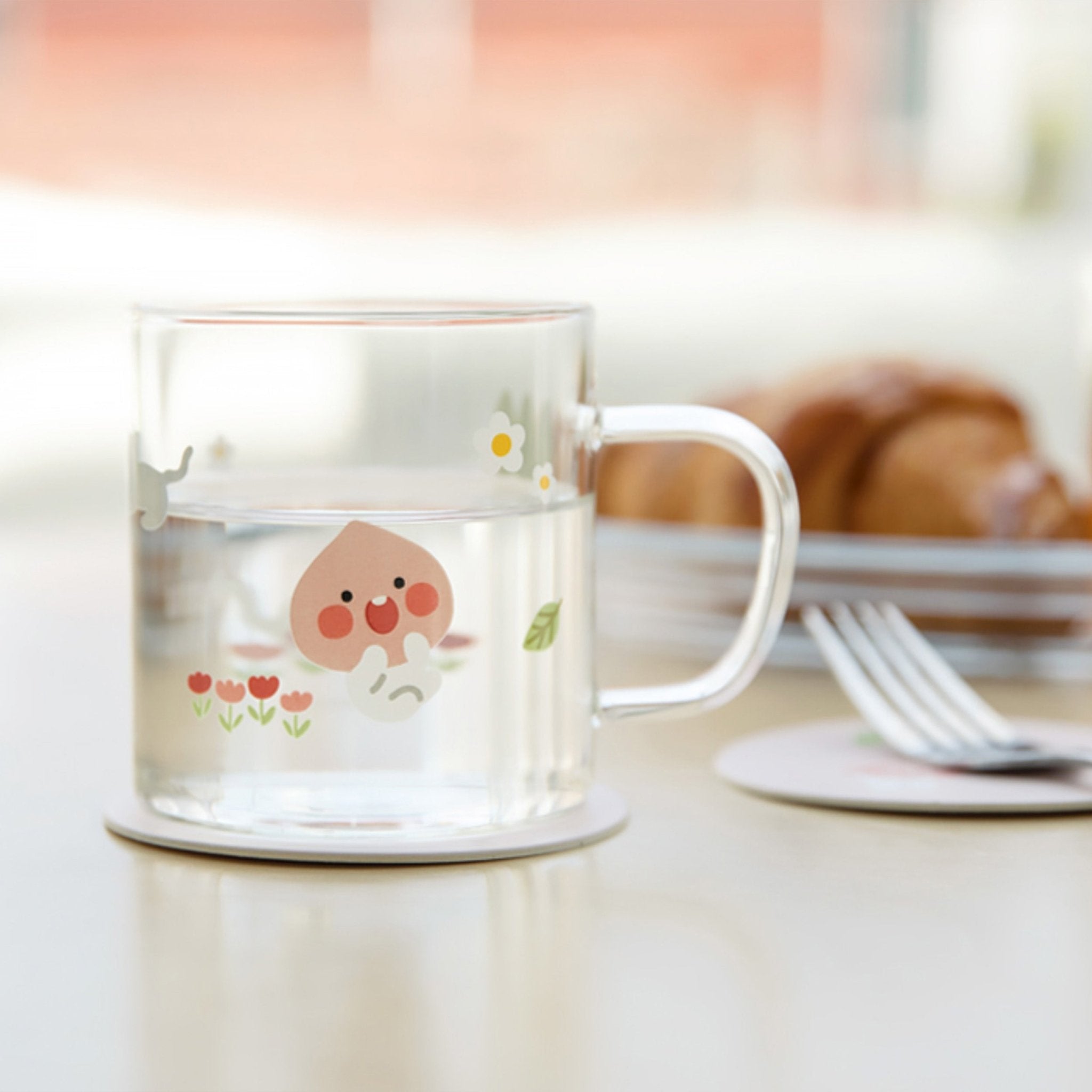 Kakao Friends Glass Mug and Two Paper Coasters Set Apeach